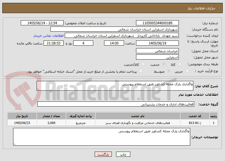 واگذاری پارک محله کشاورز طبق استعلام پیوستی 