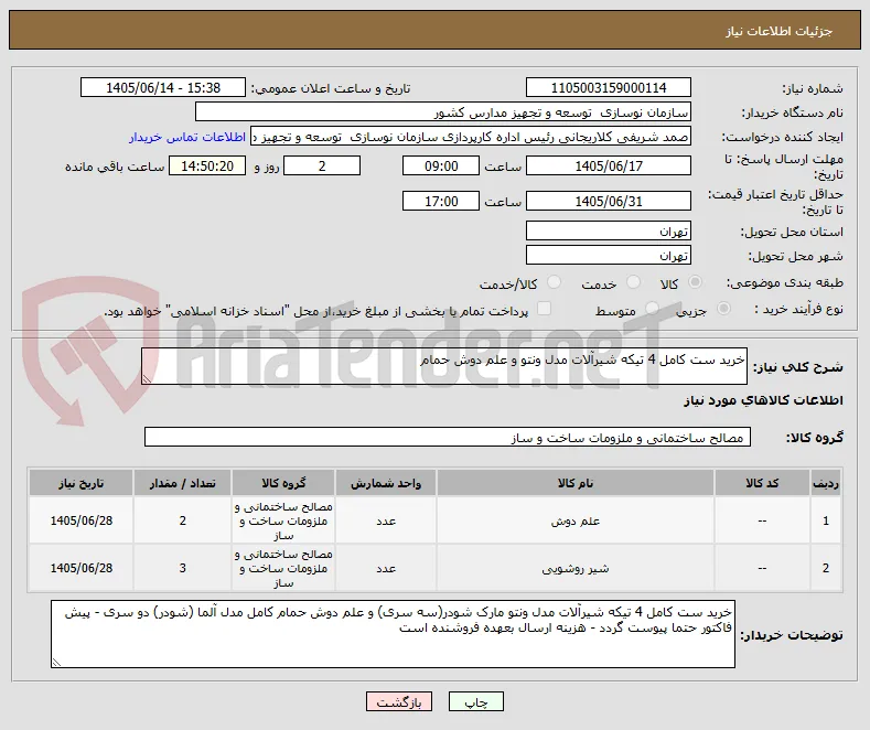 خرید ست کامل 4 تیکه شیرآلات مدل ونتو و علم دوش حمام