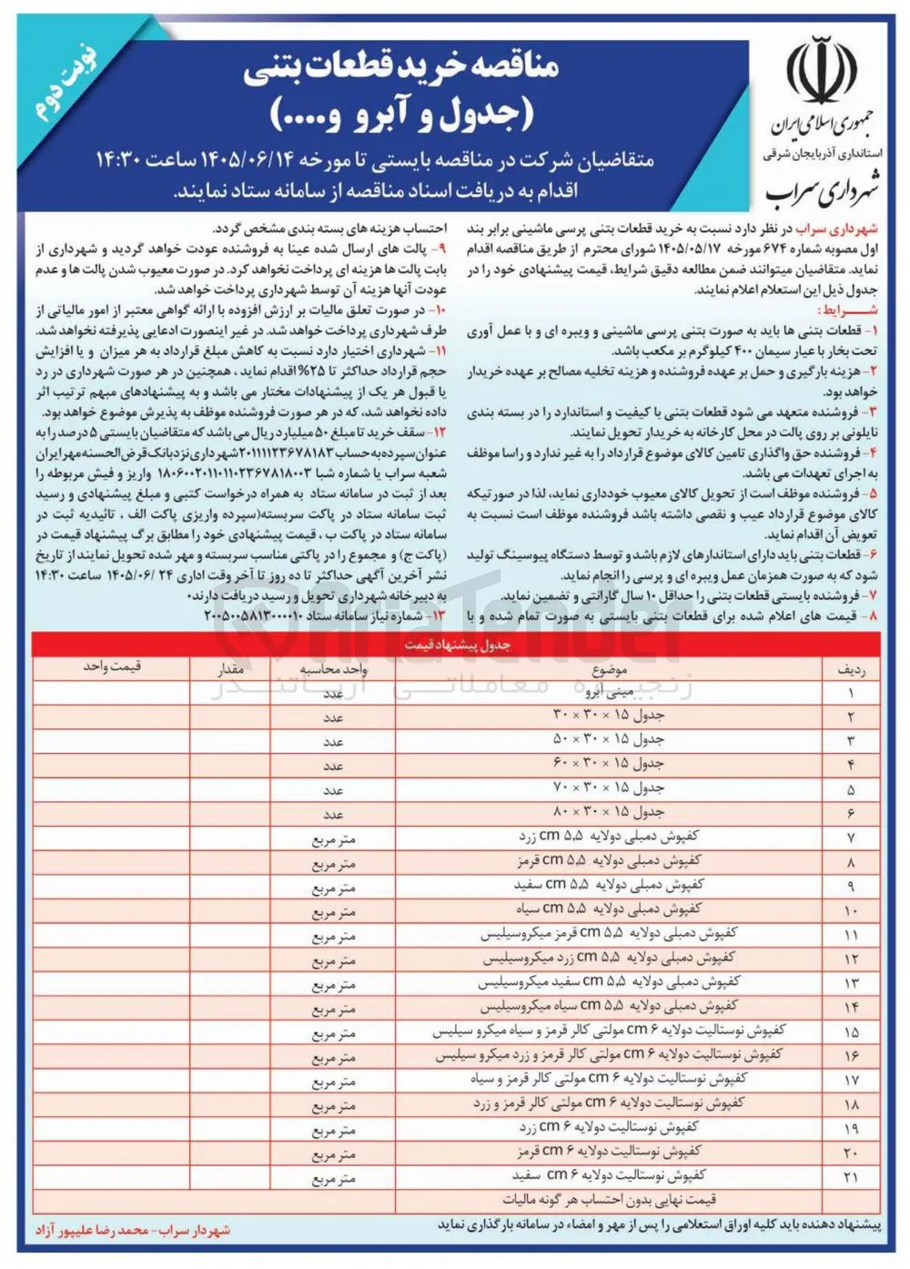 خرید قطعات بتنی (جدول و آبرو و...)