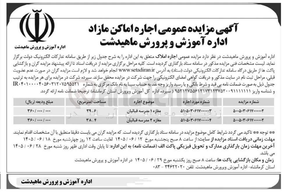 اجاره مغازه 2 مدرسه قبائیان