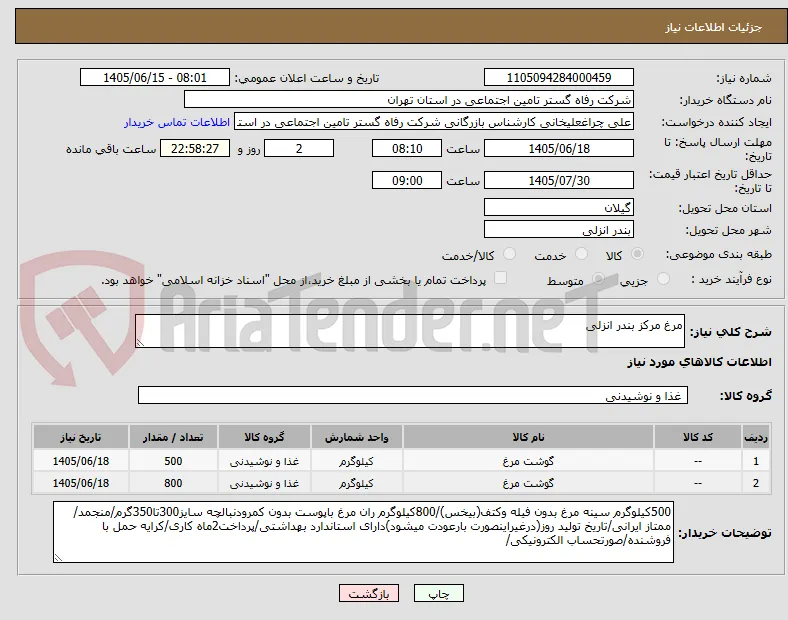 مرغ مرکز بندر انزلی