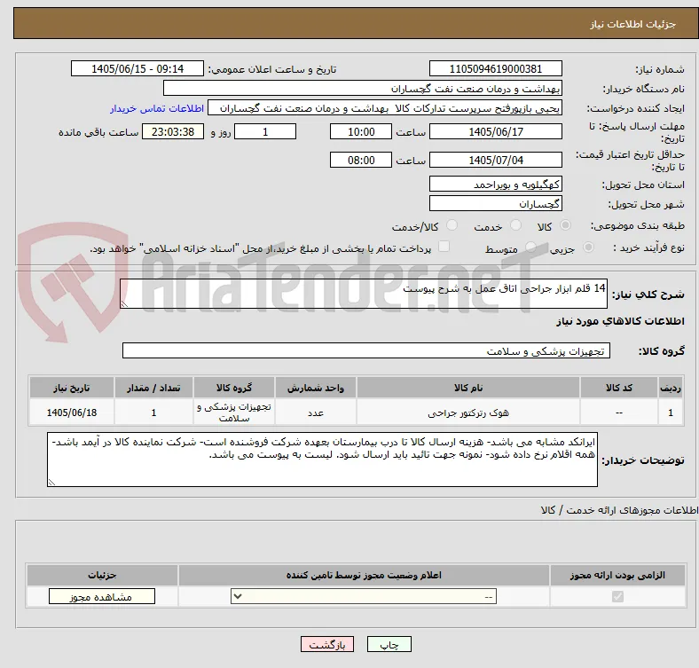 14 قلم ابزار جراحی اتاق عمل به شرح پیوست