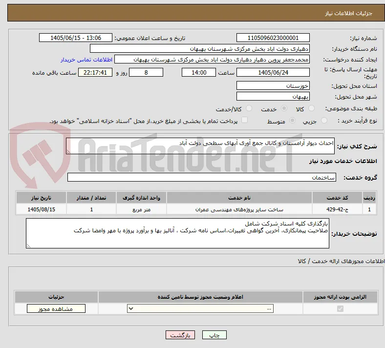 احداث دیوار آرامستان و کانال جمع آوری آبهای سطحی دولت آباد