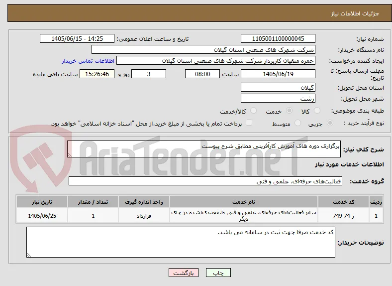 برگزاری دوره های آموزش کارآفرینی مطابق شرح پیوست