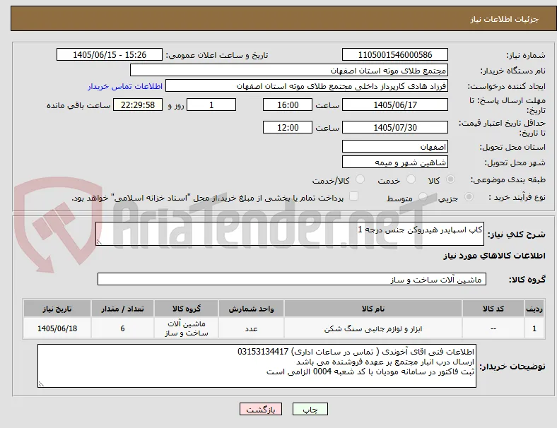 کاپ اسپایدر هیدروکن جنس درجه 1 
