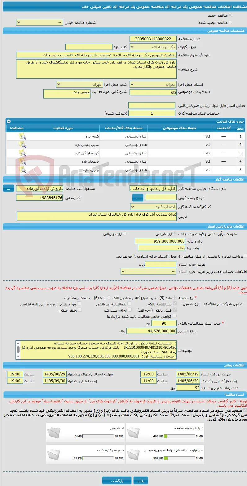 مناقصه عمومی یک مرحله ای مناقصه عمومی یک مرحله ای  تامین صیفی جات