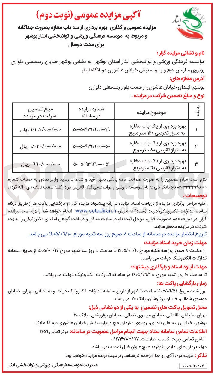 بهره برداری از یک باب مغازه به متراژ تقریبی ۸۰ متر مربع  