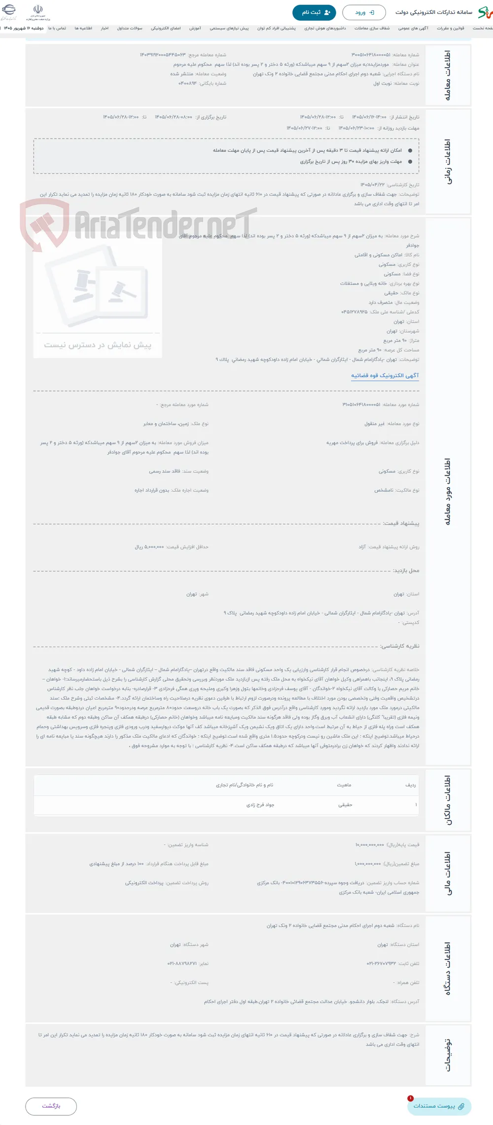 حراج به میزان 2سهم از 9 سهم میباشدکه (ورثه 5 دختر و 2 پسر بوده اند) لذا سهم محکوم علیه مرحوم آقای جوادفر
