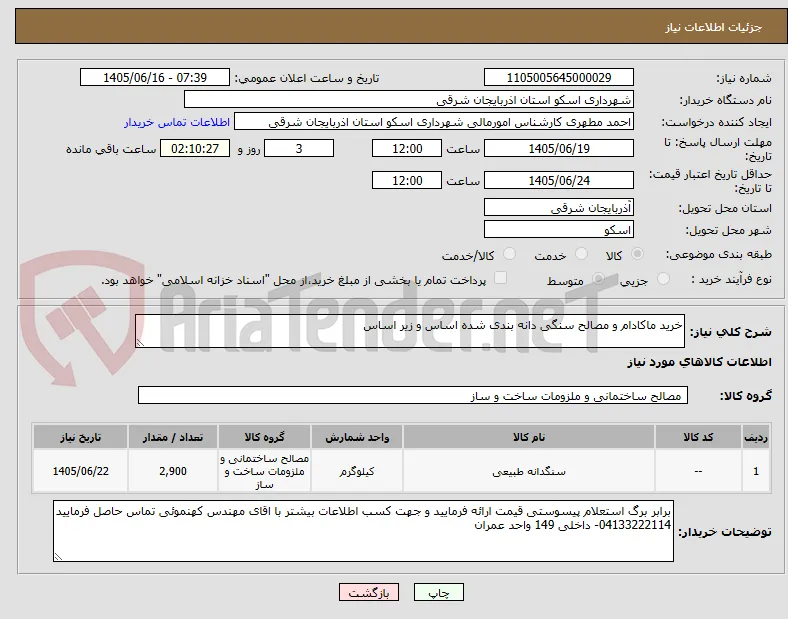خرید ماکادام و مصالح سنگی دانه بندی شده اساس و زیر اساس 