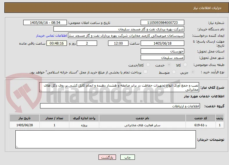 نصب و جمع آوری انواع تجهیزات حفاظت در برابر صاعقه و هشدار دهنده و انجام کابل کشی بر روی دکل های مخابراتی 