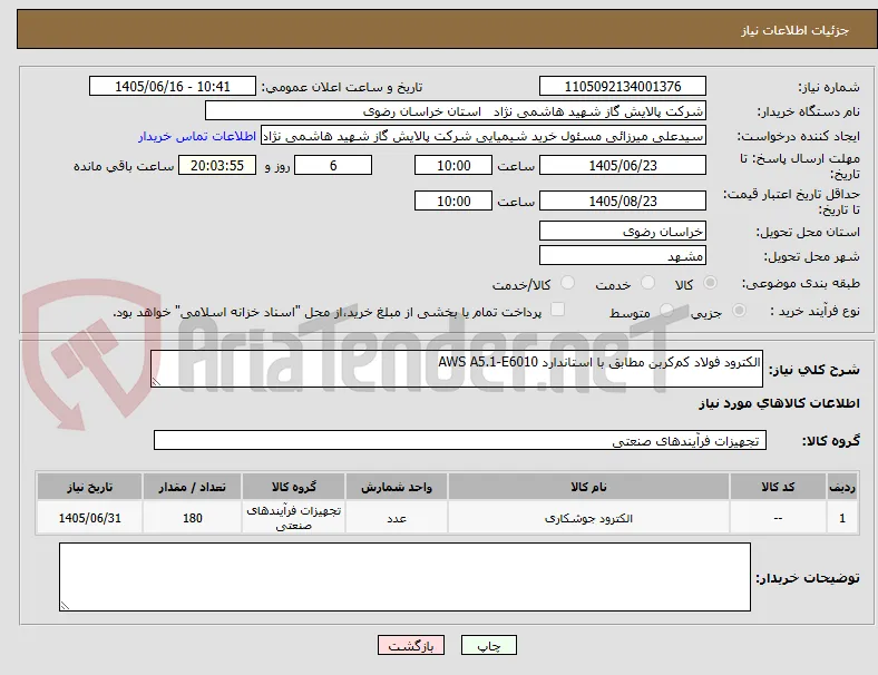 الکترود فولاد کم‌کربن مطابق با استاندارد AWS A5.1-E6010
