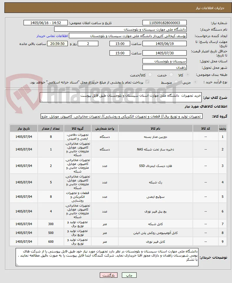 خرید تجهیزات  دانشگاه ملی مهارت استان سیستان و بلوچستان طبق فایل پیوست 