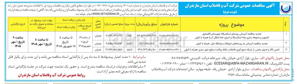  آبرسانی به روستاهای شوبکلا و چمازکلا بابل همراه با کیفی 