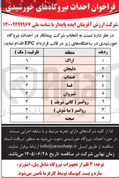 احداث نیروگاه های خورشیدی