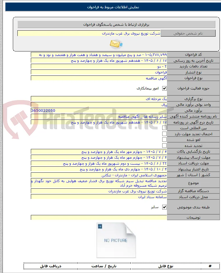 تجدید مناقصه تبدیل سیم شبکه توزیع برق فشار ضعیف هوایی به کابل خود نگهدار و ترمیم شبکه مسروقه خرم آباد