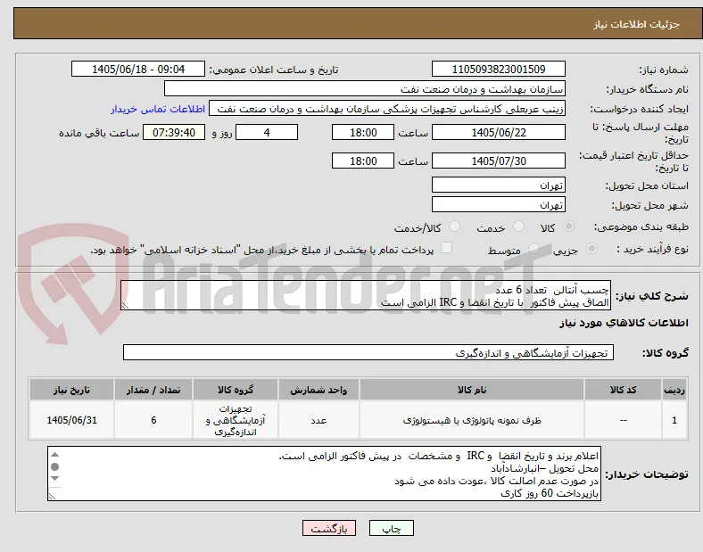 چسب آنتالن  تعداد 6 عدد
الصاق پیش فاکتور  با تاریخ انقضا و IRC الزامی است