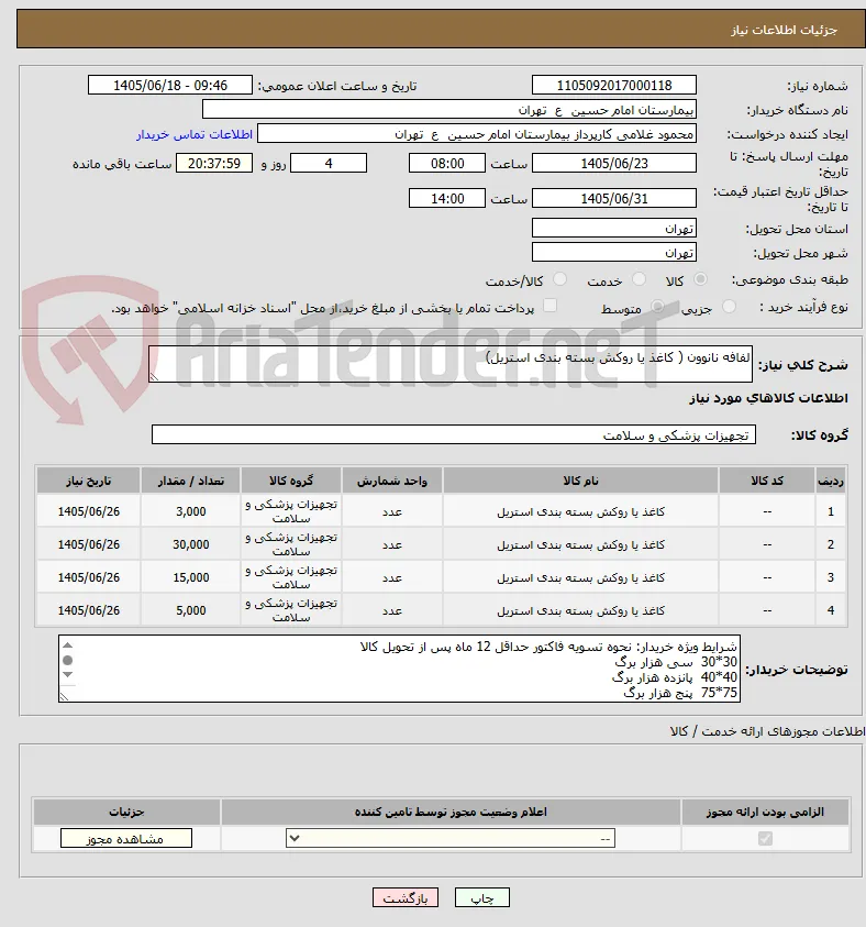 لفافه نانوون ( کاغذ یا روکش بسته بندی استریل)