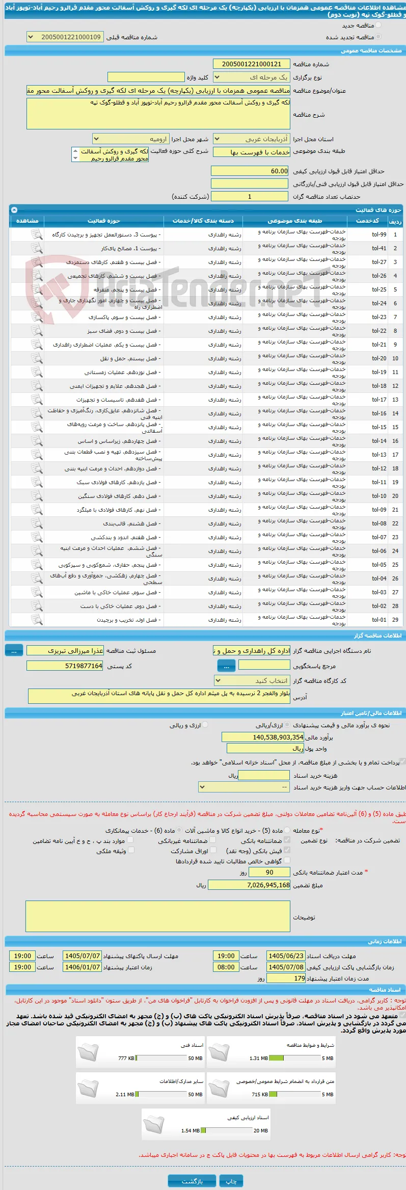مناقصه عمومی همزمان با ارزیابی (یکپارچه) یک مرحله ای لکه گیری و روکش آسفالت محور مقدم قرالرو رحیم آباد-توپوز آباد و قطلو-گوک تپه (نوبت دوم)