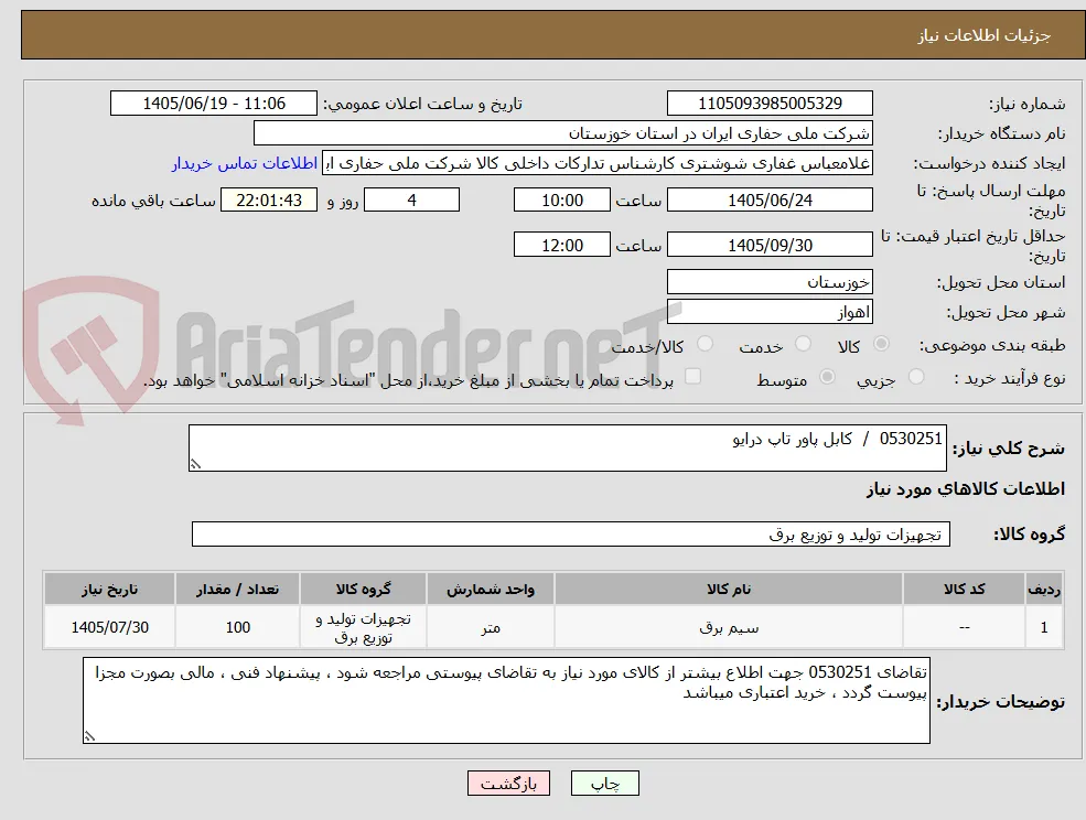 0530251  /  کابل پاور تاپ درایو