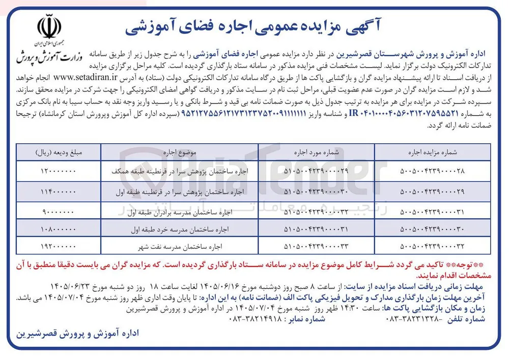 اجاره ساختمان مدرسه نفت شهر 