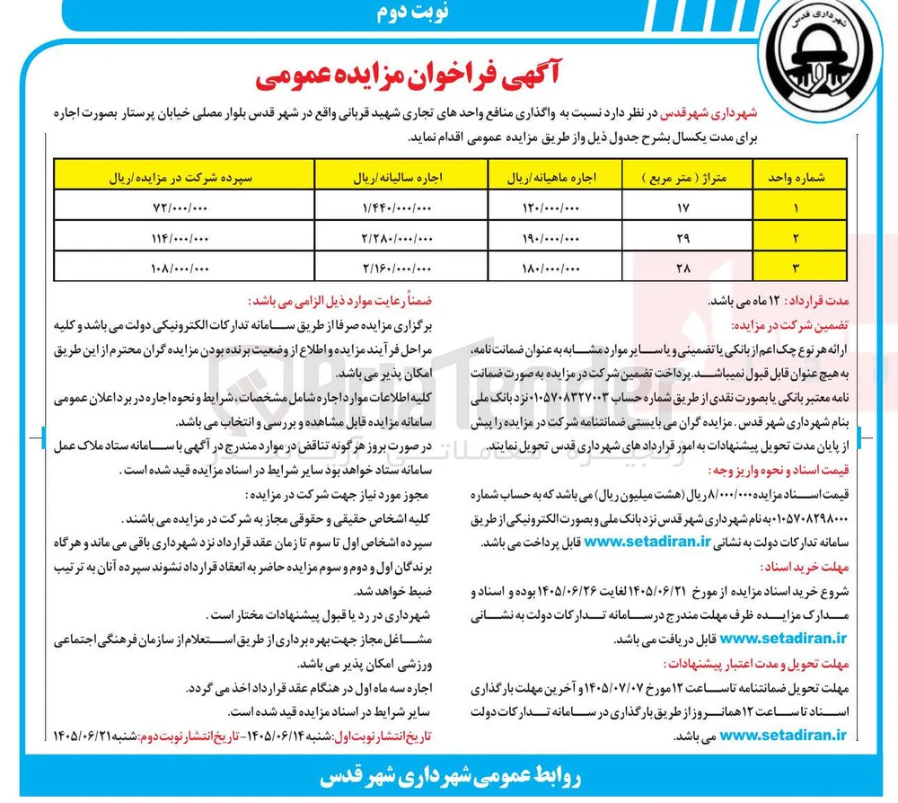 واگذاری منافع واحدهای تجاری شهید قربانی