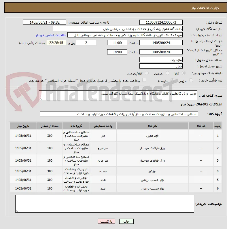 خرید  ورق گالوانیزه کانال درمانگاه و پاراکنیک بیمارستان گلوگاه بندپی  
