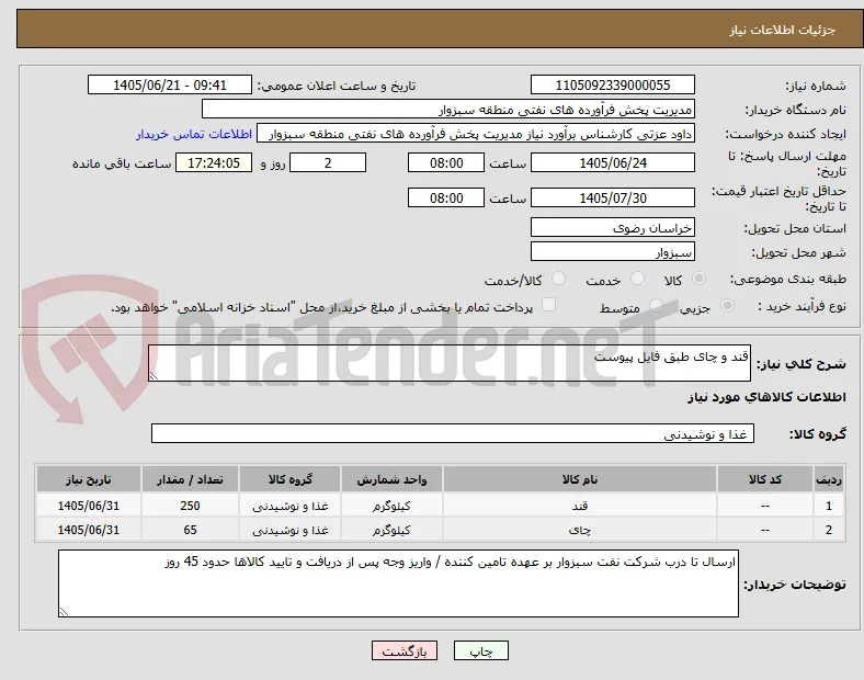 قند و چای طبق فایل پیوست