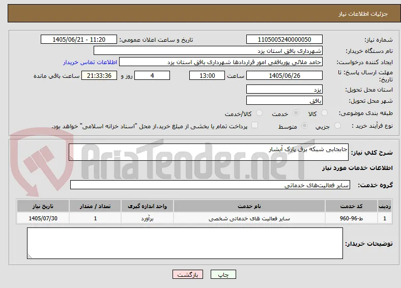 جابجابی شبکه برق پارک آبشار