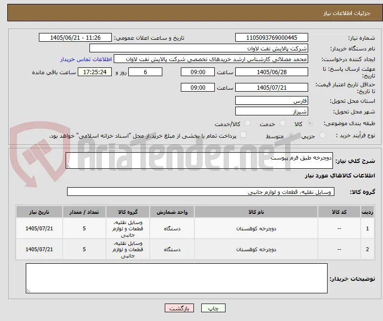 دوچرخه طبق فرم پیوست