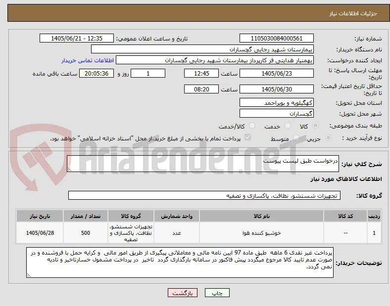 درخواست طبق لیست پیوست