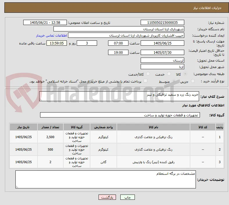 خرید رنگ زرد و سفید ترافیکی و تینر