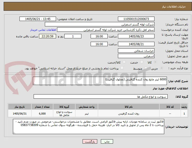 6000 لیتر مایع روان کننده گرافیتی (محلول گرافیت)
