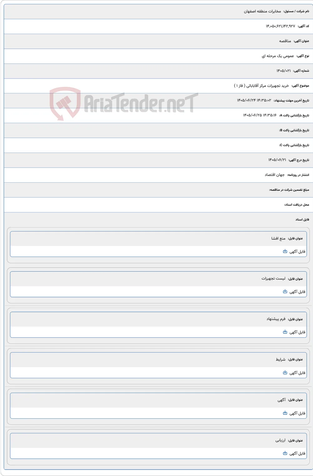 خرید تجهیزات مرکز آقابابائی ( فاز 1 )