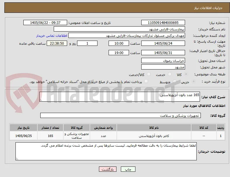 165 عدد بالون آنژیوپلاستی