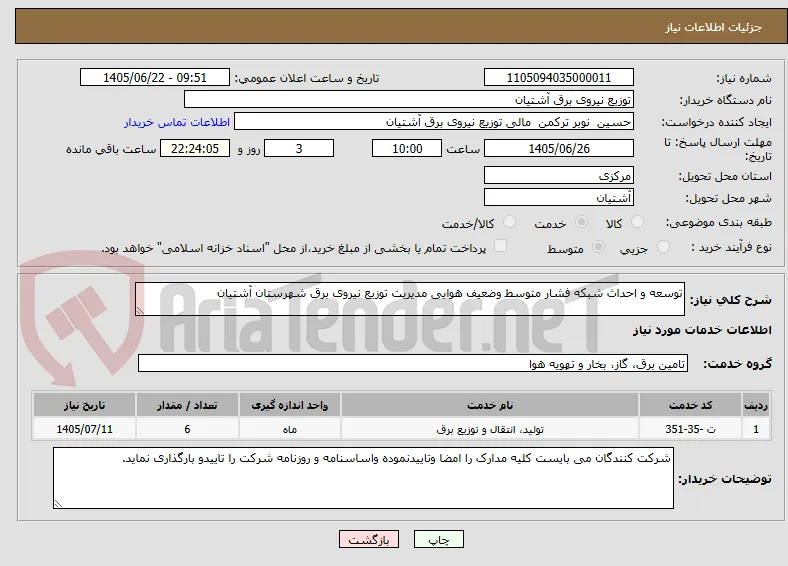 توسعه و احداث شبکه فشار متوسط وضعیف هوایی مدیریت توزیع نیروی برق شهرستان آشتیان
