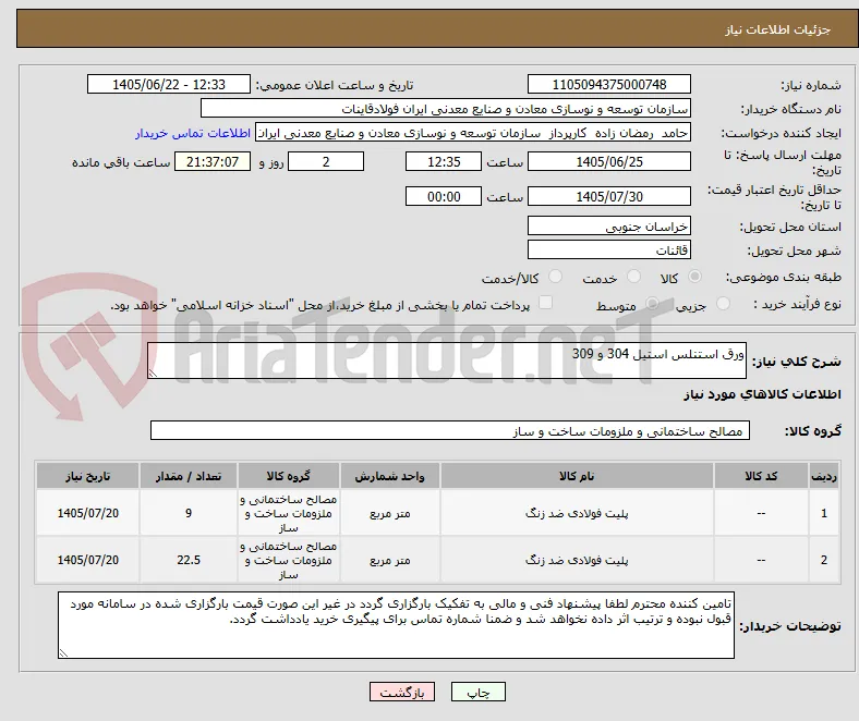 ورق استنلس استیل 304 و 309