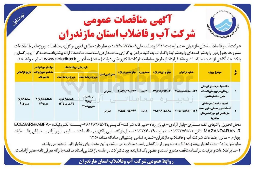 احداث دیوار محیطی مخزن ۵۰۰۰ متر مکعبی شهر سورک شهرستان میاندرود 