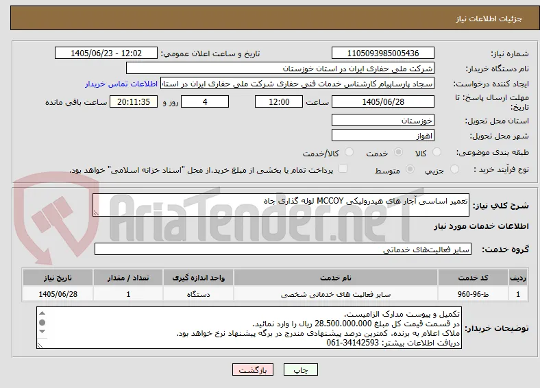 تعمیر اساسی آچار های هیدرولیکی MCCOY لوله گذاری چاه 