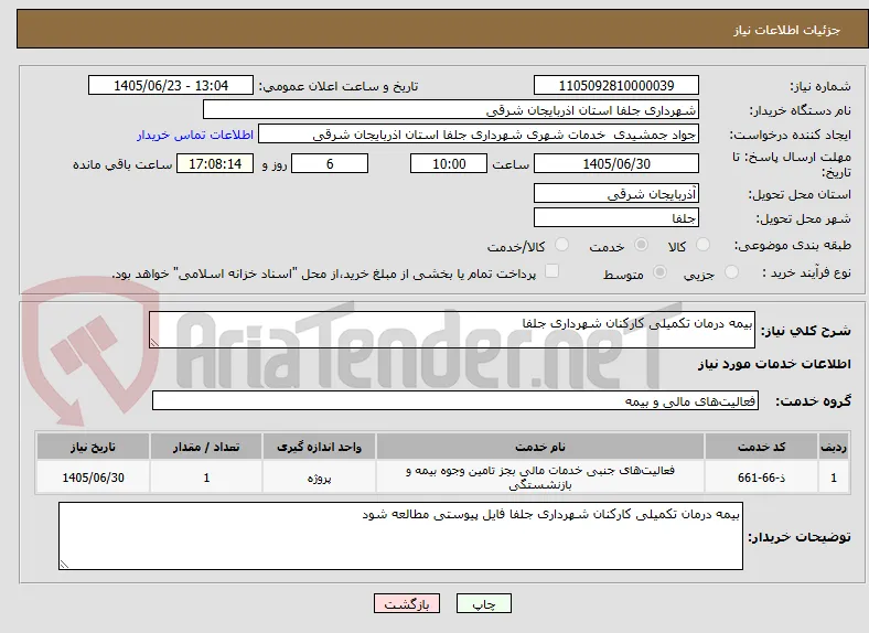 بیمه درمان تکمیلی کارکنان شهرداری جلفا