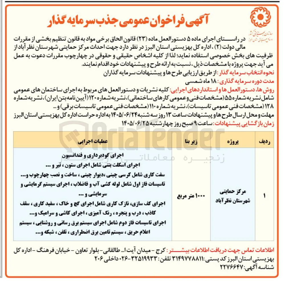 احداث مرکز حمایتی شهرستان نظر آباد