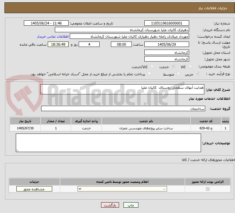 هدایت آبهای سطحی روستای  کالیان علیا