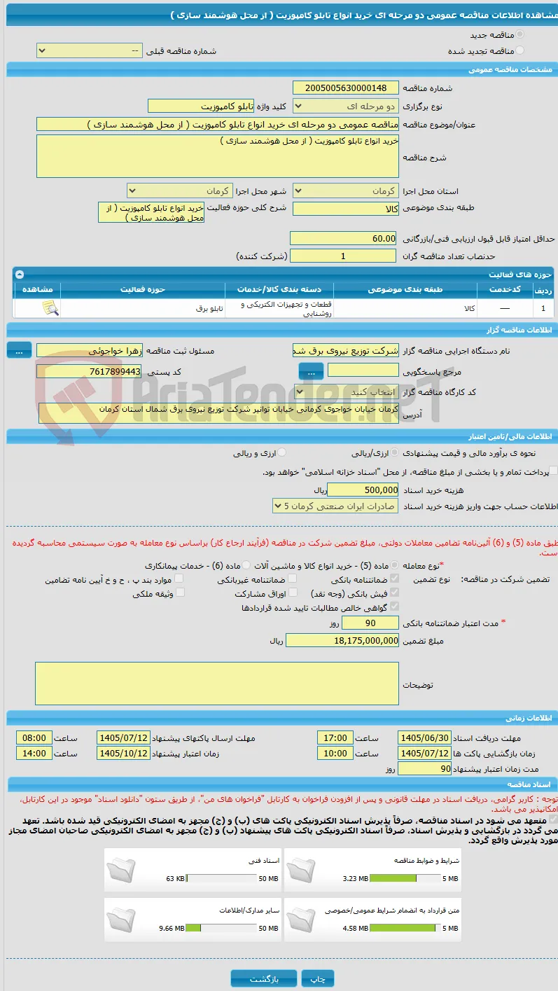 مناقصه عمومی دو مرحله ای خرید انواع تابلو کامپوزیت ( از محل هوشمند سازی )