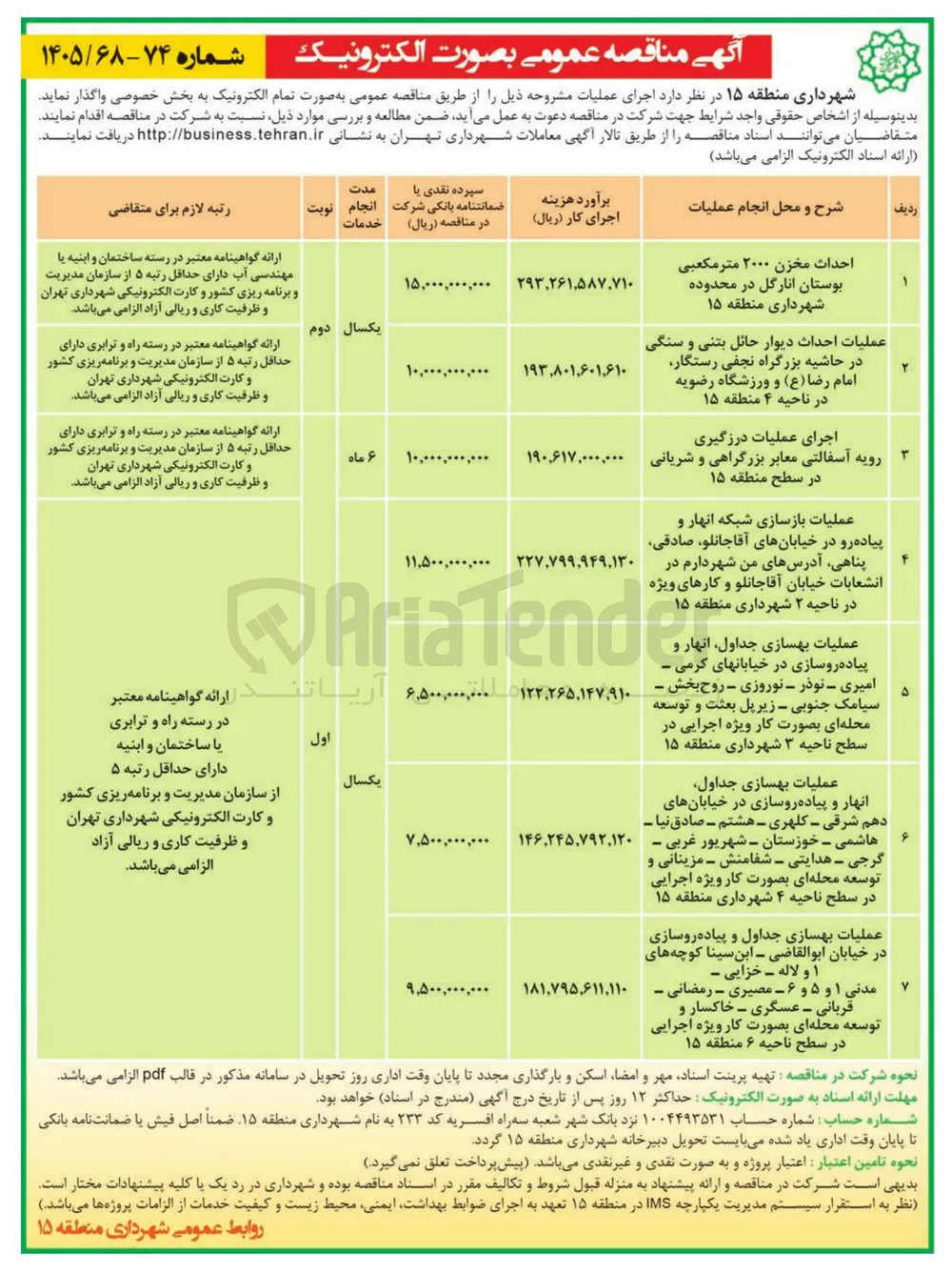 عملیات احداث دیوار حائل بتنی و سنگی در حاشیه بزرگراه نجفی رستگار، امام رضا (ع) و ورزشگاه رضویه در ناحیه ۴ منطقه ۱۵ 