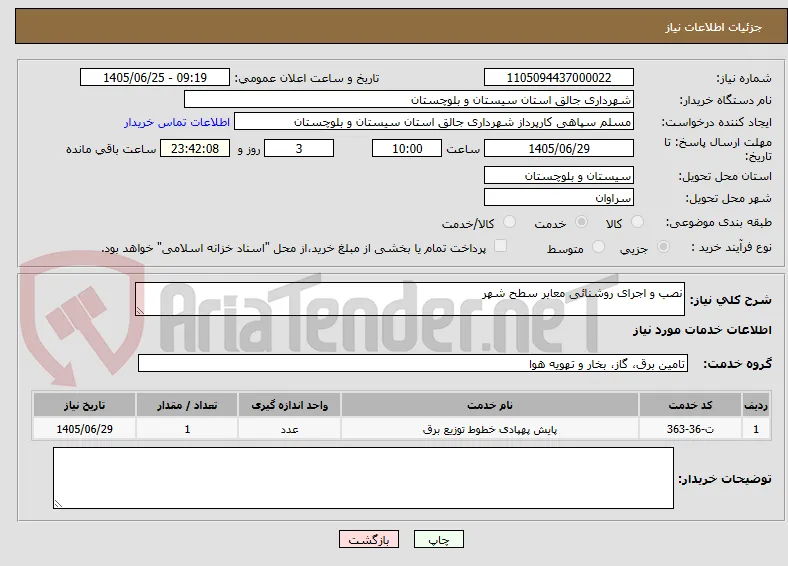 نصب و اجرای روشنائی معابر سطح شهر 