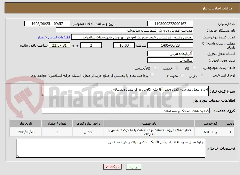 اجاره محل مدرسه اتحاد ویس آقا یک  کلاس برای پیش دبستانی 