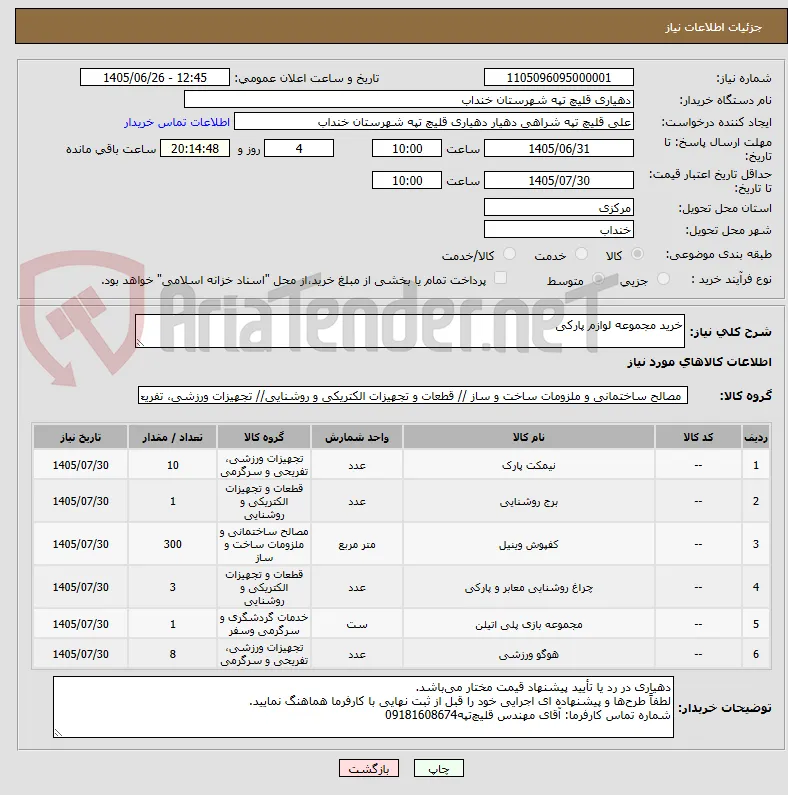خرید مجموعه لوازم پارکی