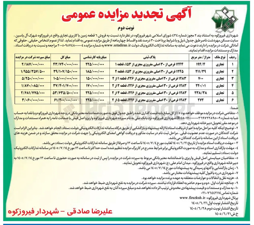 فروش ۶ قطعه زمین با کاربری تجاری
