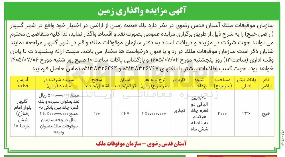 واگذاری زمین