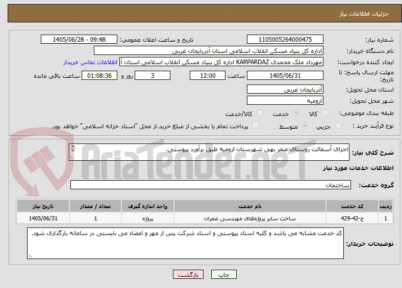اجرای آسفالت روستای صفر بهی شهرستان ارومیه طبق برآورد پیوستی.

