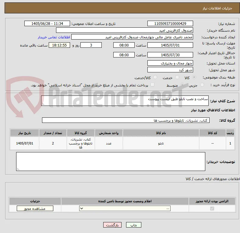 ساخت و نصب تابلو طبق لیست پیوست